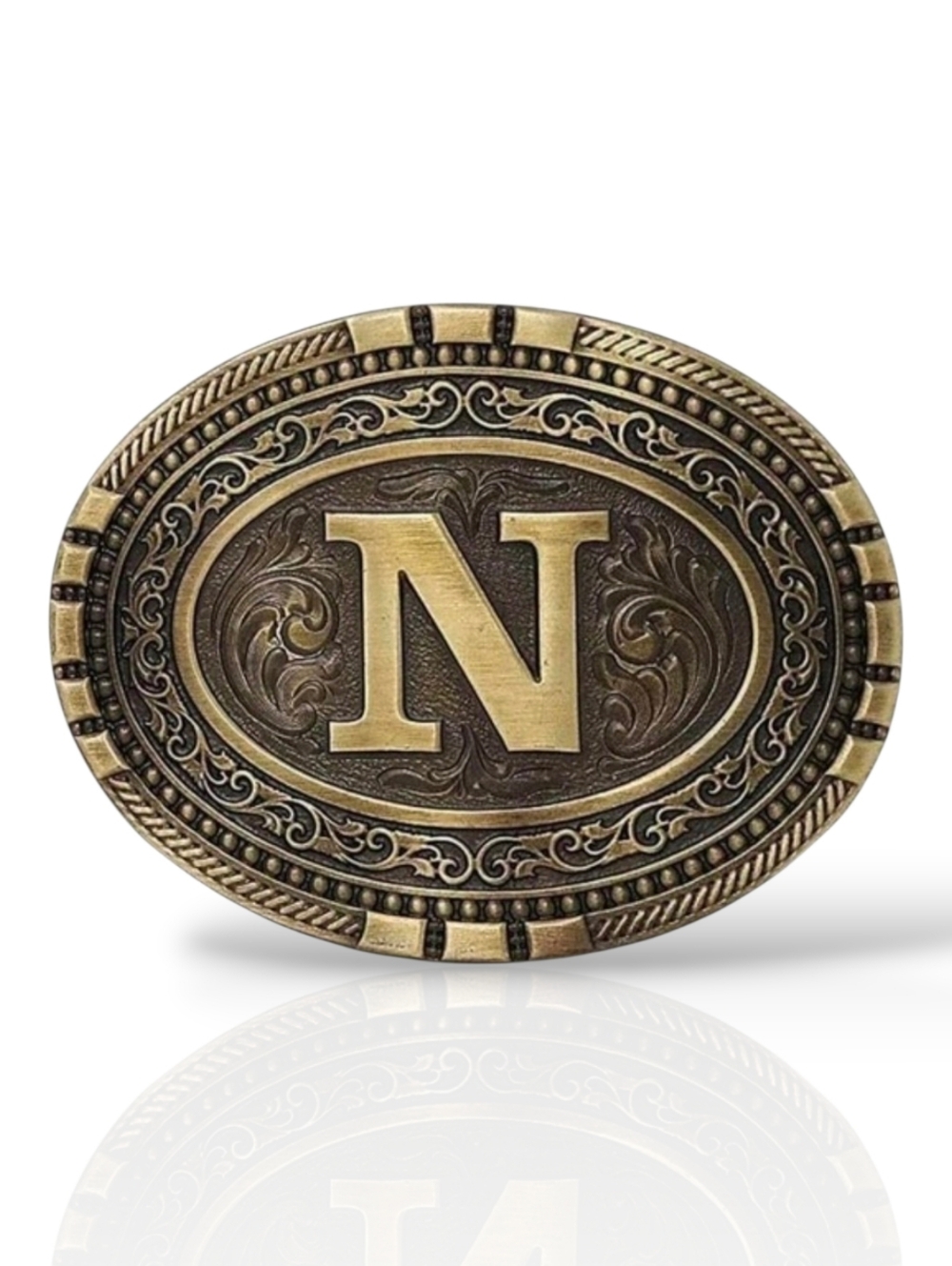 Montana‎ Silversmiths Exos Brass Cast Filigree Initial "N" Western Belt Buckle!